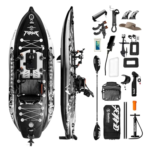 Spatium Kayak de pêche à pédale assis-dessus avec siège rotatif à 360° extra large pour adultes adapté aux rivières, océans, lacs, modèle os de poisson