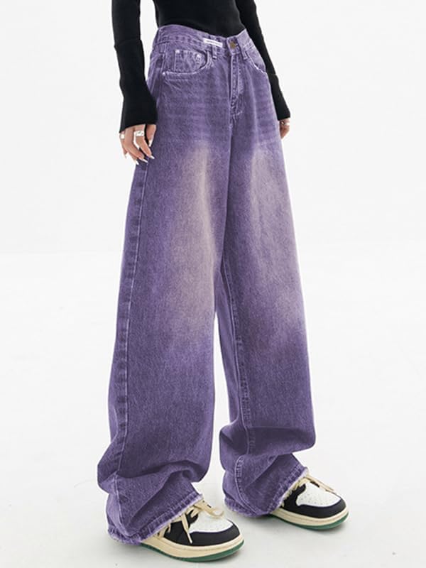 EMMIOL Mid-Low Rise Baggy Jeans for Women, Straight Leg Vintage Boyfriend Jeans with Distressed Details