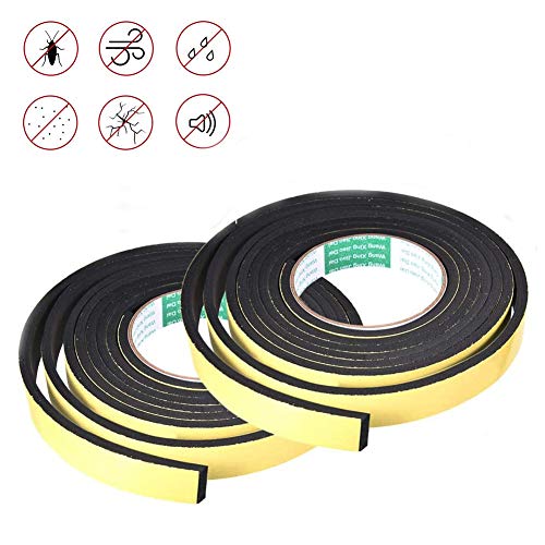YFOX Cinta aislante de espuma de alta densidad,cinta resistente a la intemperie para sellos de puertas, impermeabilización de ventanas, saneamiento, aire acondicionado (2 rollos 3mm*10 mm*5m negro)
