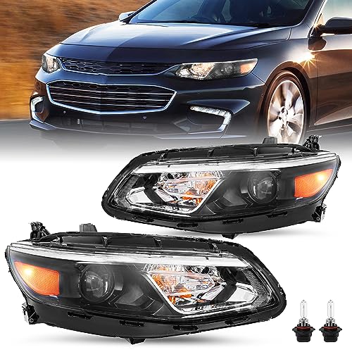 JSBOYAT Headlight Assembly Replacement for 2016-2018 Chevy Malibu OE Style Factory Halogen Projector Bulbs Included Chevrolet Headlamp Passenger and Driver Side