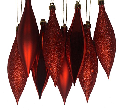 8ct Red Hot Shatterproof 4-Finish Finial Drop Christmas Ornaments 14cm