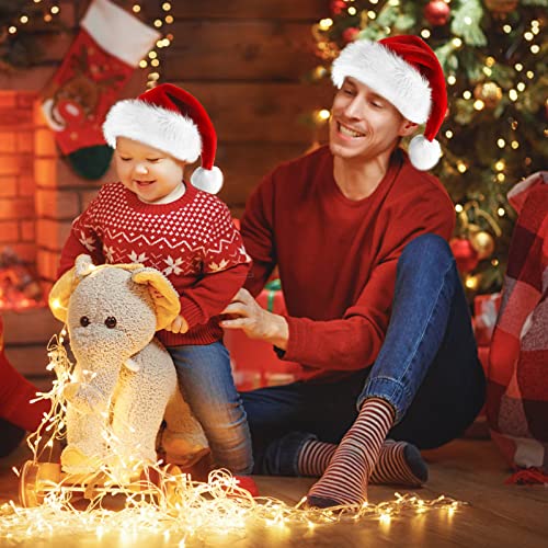 Image of BSVI Christmas Hat, Santa Hat for Adult /Kids /Baby Red Velvet Double Extra Thicken Unisex Xmas Hats for New Year Holiday Party