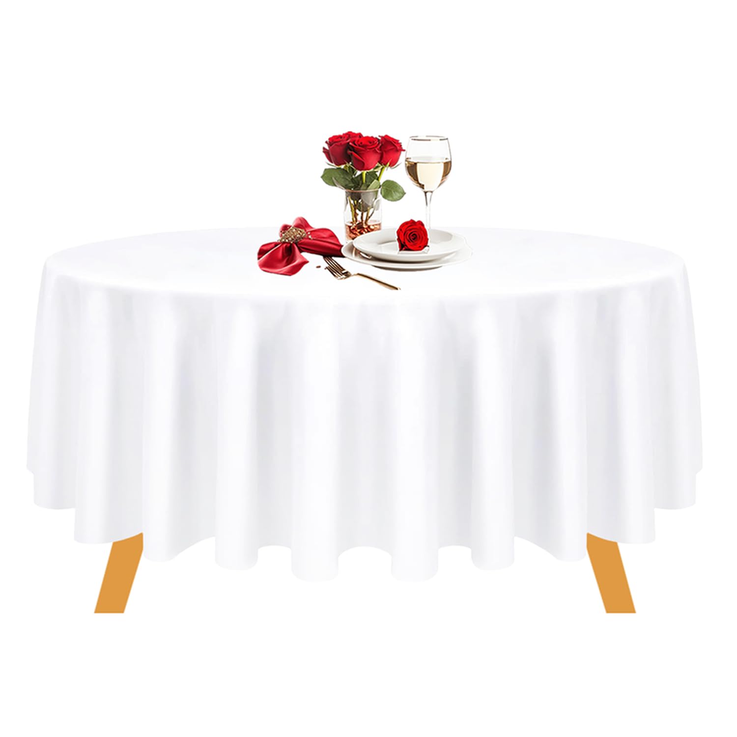 Trimming Shop White Cotton Polyester Round Table Cloth Cover for Dining & Christmas Party 70 Inches (Single)