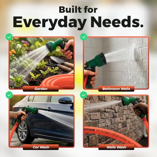 Image of Prayag Garden Pipe 15 Meter(49.21 Feet) 0.5 inch with Spray Gun | Flexible PVC Water Hose Pipe for Gardening, Car Wash & Home Cleaning | Lightweight & Durable - (Milky Orange)