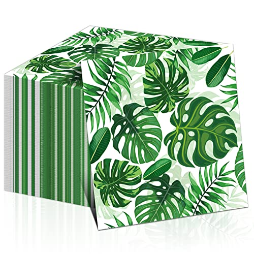 100 Pieces Tropical Palm Leaf Napkins Disposable Hawaiian Luau Aloha Paper Napkin Decorative Green Leaf Napkins for Bathroom Wedding Holiday Tropical Theme Birthday Party Baby Shower Favors Supplies