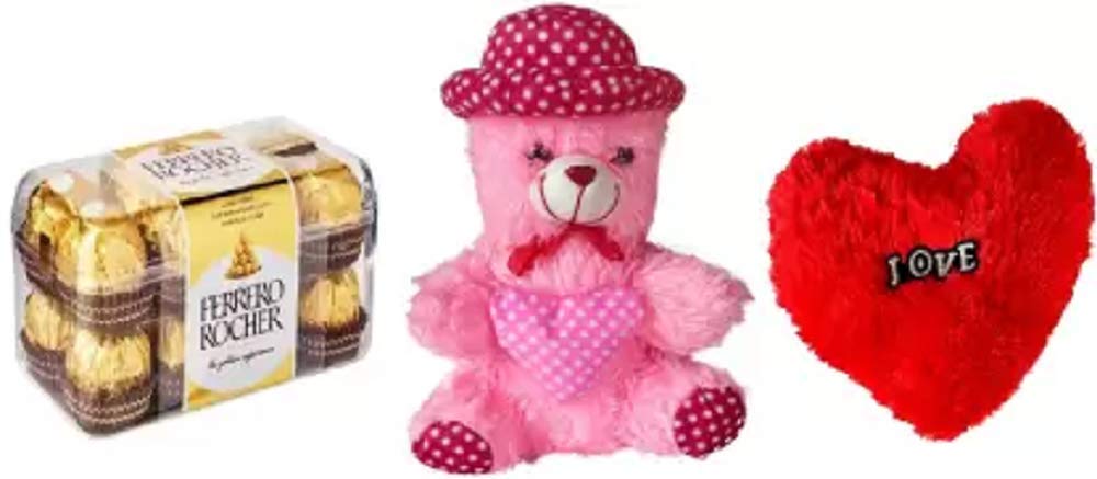 Ferrero Rocher Valentine Week Teddy Day Memorable Gift Pack Of 16 Chocolates With Cute Teddy & Red Heart Cushion Combo (Ferrero Rocher 16 Chocolate - 1, Big Cute Teddy - 1, Love Heart Cushion - 1) (B08F3CD328) Amazon Price History, Amazon Price Tracker