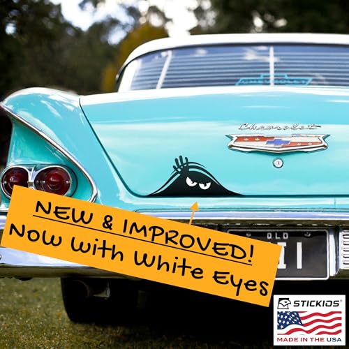Image of Peeking Monster Funny Car Decal, Bundle - Made in USA (2-Pack) | Bumper Stickers for Cars, Trucks, Golf Carts, Cover Dents & Scratches, White Eyes, Large Vinyl Car Sticker (11 x 4.25 inches)