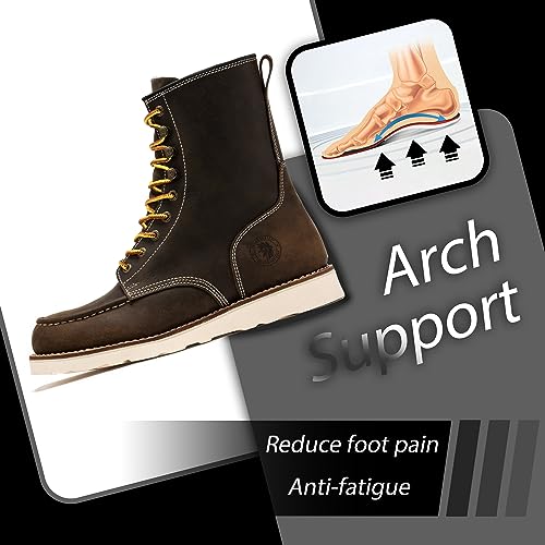 Image of ROCKROOSTER Mantua Work Boots for Men, 8 inch Soft Toe, Slip-Resistant Wedge Outsole Moc Toe Electrical Boots