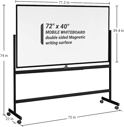 Miniatura 9 de INNOVART Pizarra blanca móvil de 72 x 40 pulgadas, pizarra magnética de borrado en seco de doble cara reversible de 360 con soporte rodante portátil