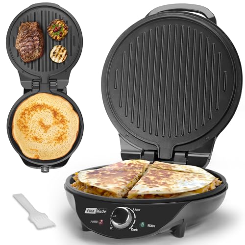 Image of FineMade Electric Griddle Nonstick, Multi-Funtional Quesadilla Maker 10 Inch, Electric Grill Indoor, Pancake Griddle & Pan, Smokeless Indoor Grill, Non-stick Surface, Black