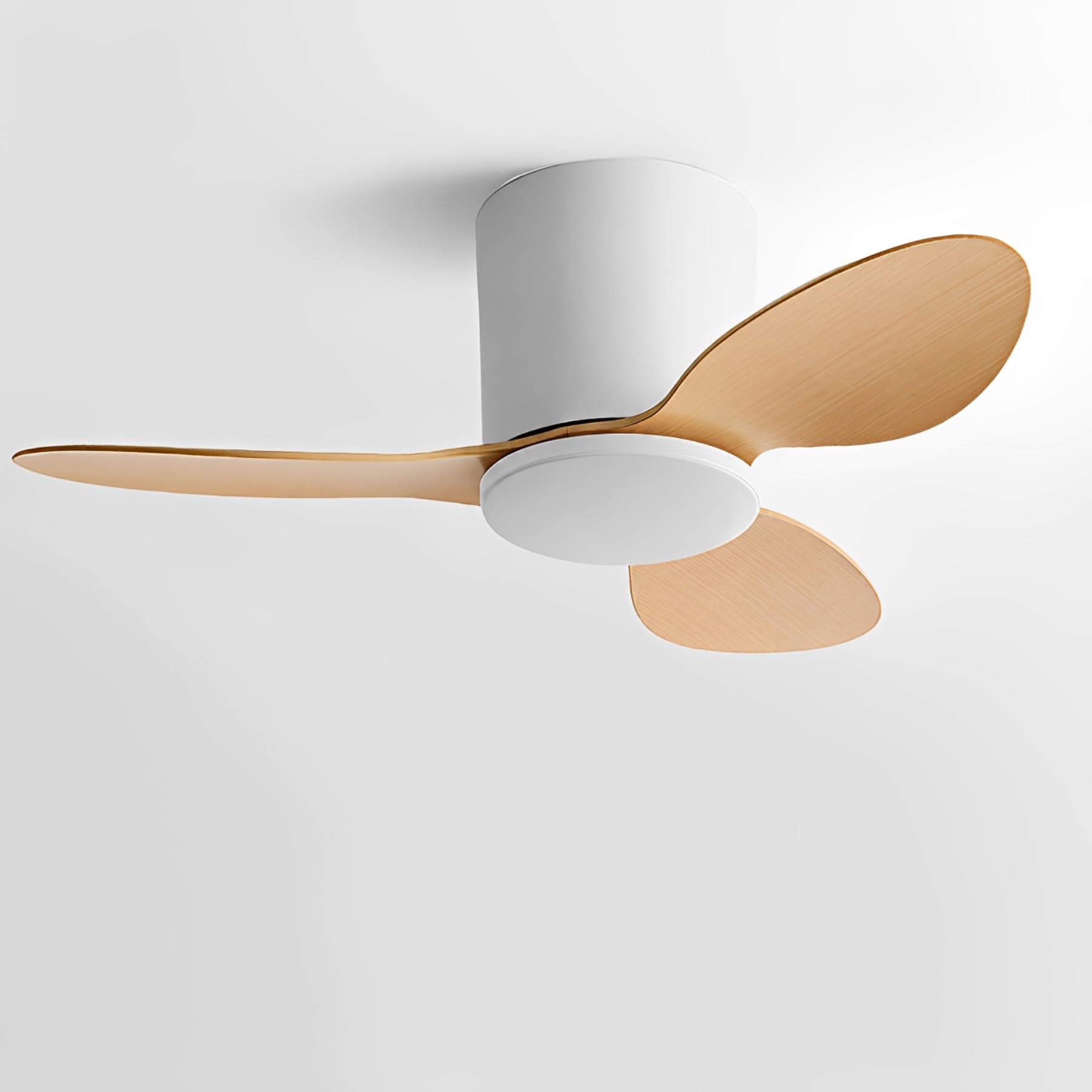 Ibalody White+Wood Color Flush Mount Ceiling Fan No Light Modern Small Ceiling Fans Remote Control 6 Speeds 25In Ceiling Fan Without Lights Quiet Dc Motor, 3 Blades For Restaurant Bedroom Patio Indoor