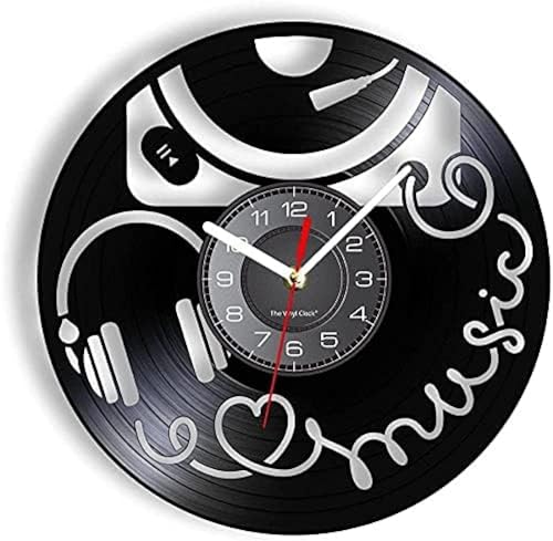 AGlitw Horloge Murale rétro pour Musique, Gramophone rétro et Art déco Moderne, Disque Vinyle éclairé, Horloge Murale pour Casque d'écoute