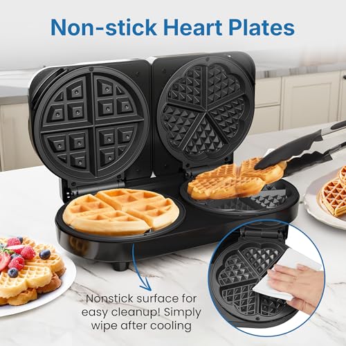 Image of Double Belgian Waffle Maker: Electric Waffle Machine with 2 Adjustable Browning Control, Nonstick Heart Waffle & Classic Waffle Iron, Easy Cleanup, Breakfast Maker with Indicator Light