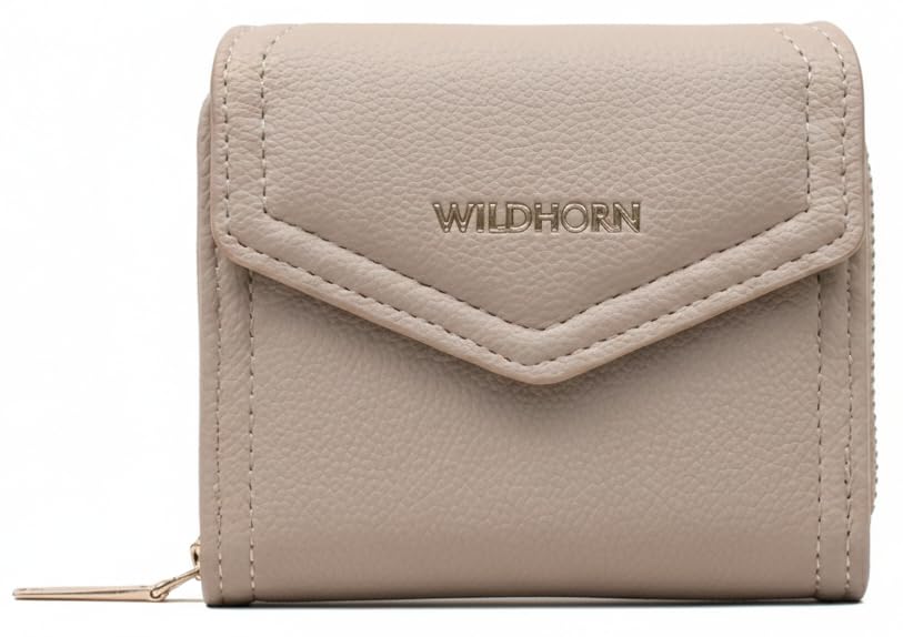 WildHorn Women’s Wallet | Premium Vegan Leather Ladies Purse with Zip Coin Pocket & Snap Button | Compact Wallet with Card Slots & ID Window (Beige)