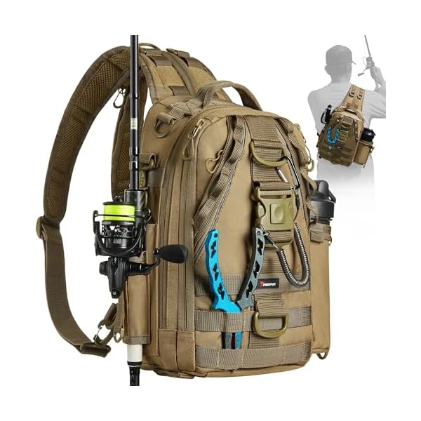 Piscifun Fishing Tackle Backpack with Rod & Gear Holder, Lightweight Outdoor Water-Resistant Fishing Shoulder Storage Bag