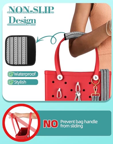 Image of Bag Strap Charms Crossbody for Bogg Bag Accessories - Stripe Shoulder Strap Neoprene Luggage Handle Wrap for Suitcase & 2 Key Holders Black