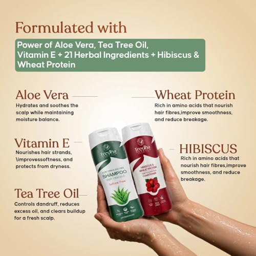 Image of Tredha Herbal Hair Care Kit | Hair Oil 100ml + Aloe Vera & Tea Tree Anti-Dandruff Shampoo 100ml + Hibiscus Conditioner 100ml | Hair Growth & Anti Hair Fall | Frizz Control for Men & Women