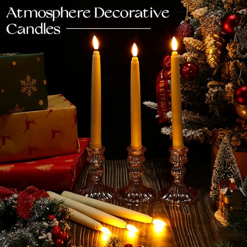 Image of Baquler 12 Pcs Flameless Taper Candles LED Taper Candles Flickering Bulk Ivory LED Candlestick for Easter Wedding Church Halloween Christmas Party Decor Table Centerpiece, 8.5 in, No Batteries