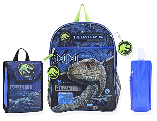 Jurassic World Boys Backpack Dinosaur Knapsack | Elementary and Kindergarten Kids Backpacks for School (Jurassic World 6Pc)