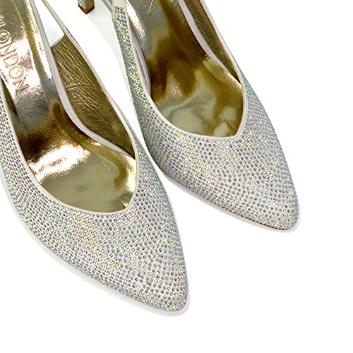 Womens-Bridal-Shoes-Satin-Diamante-Ladies-Slingback-Party-Point-Toe-Court-Shoes-Size-3-8
