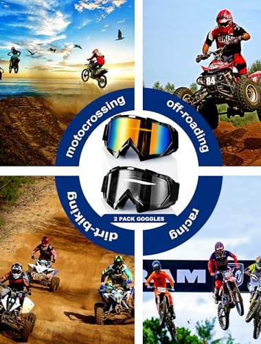 Image of 2Pcs Dirt Bike Goggles Motocross Motorcycle ATV Riding Dustproof Windproof Off Road Racing MX Four Wheeler Goggles
