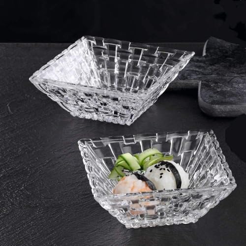 Image of Glassbunny 250ML Square Glass Dessert Bowl - Transparent Crystal Cut Glass Bowl for Ice Cream, Dry Fruits, Snacks, Salad & Serving - Elegant Multipurpose Glass Serving Bowl 6Pc