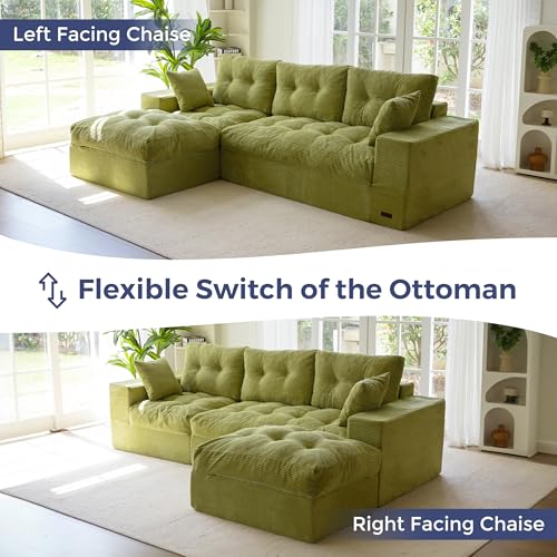 Image of MAXYOYO 104 inch L Shaped Modular Sectional Sofa with Ottoman, Cloud Boneless Couch with Layered Cushion, Upholstered Sofa Flexible Module Combination for Living Room, No Assembly, Green