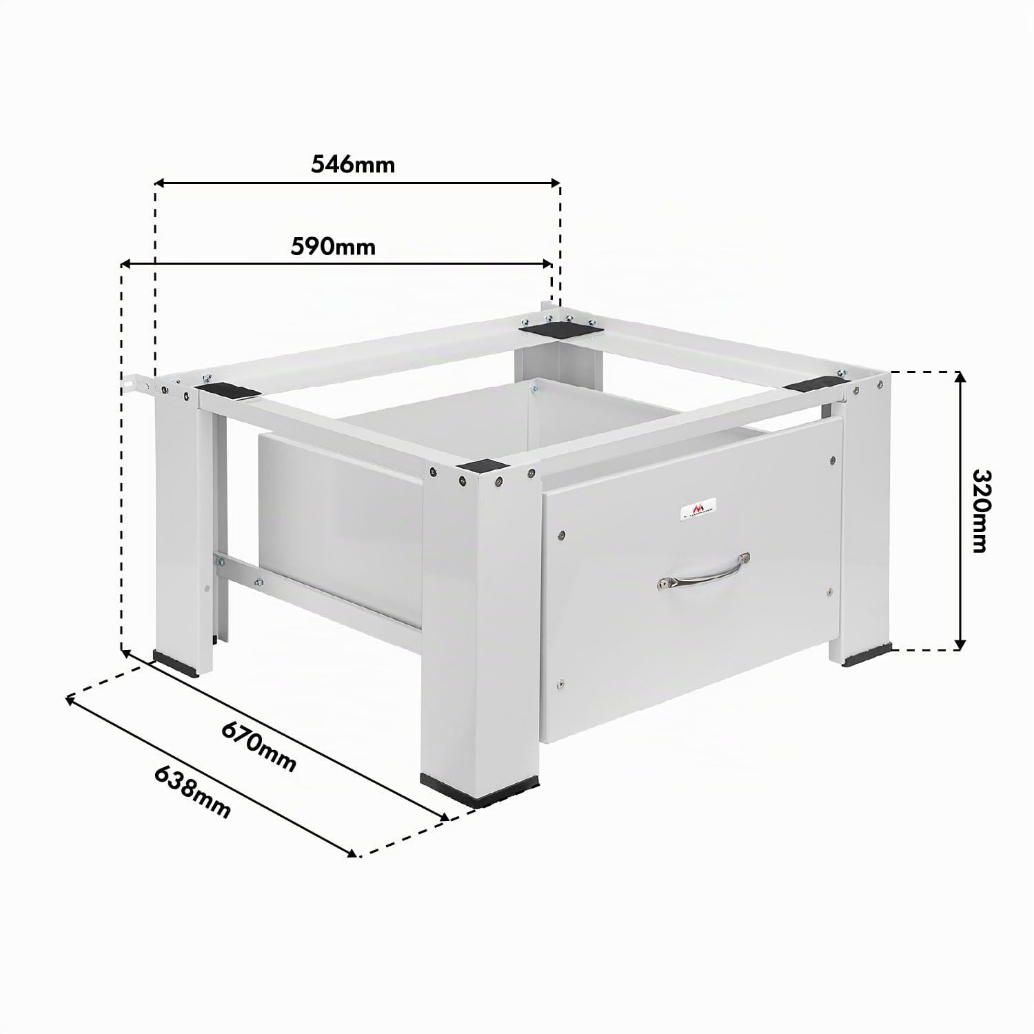 Maclean MC-117 W Waschtrocknersockel mit Schublade Weiß | Sockel für Waschmaschine & Trockner | Stahl Konstruktion 150 kg Tragkraft | Ergonomisch, Rutschfest, Stauraum, Modernes Design