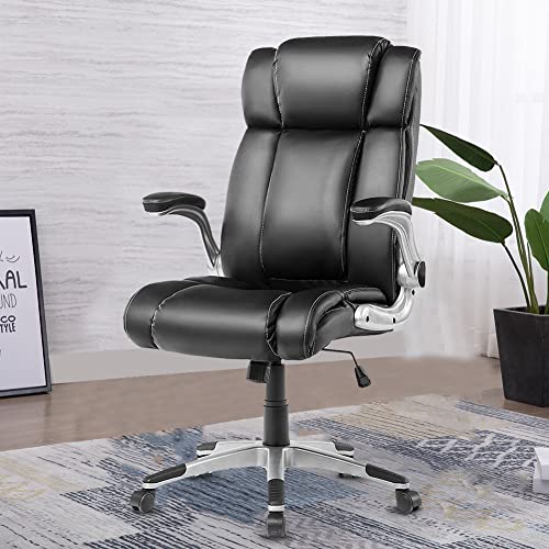Kcream Executive Office Chair Pu Leather With Flip-Up Arms, Desk Chair Swivel Task Chair With Lumbar Support, Adjustable Height/Tilt, 360-Degree Swivel, 300Lb Weight Capacity #TOP6