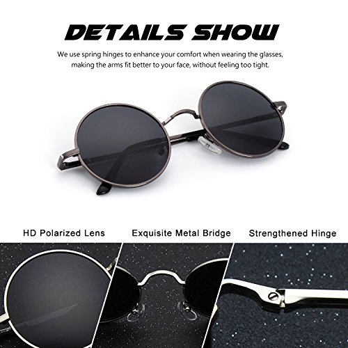 Image of CGID Retro Round Polarized Sunglasses Mens Womens Circle Metal Hippie Shades UV400 Protection E01