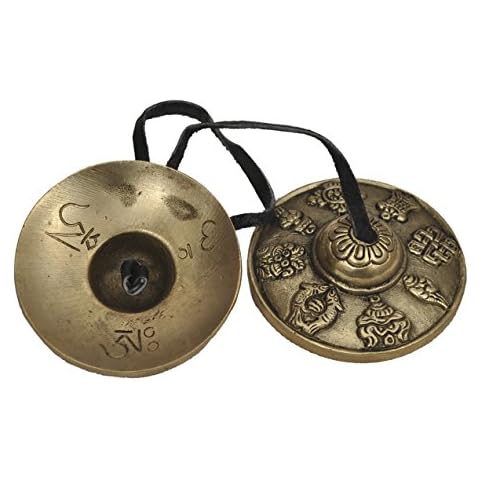 Dharma Store - Tibetan Tingsha Cymbals - 6.2 cm - 8 Lucky Symbols Embossed Cover