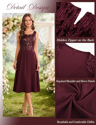 Image of GRACE KARIN Formal Wedding Guest Dress Sequin Mother of The Bride Dresses | Two Piece,3 /4 Sleeve,Tea Length,Crew Neck,Fit and Flare,Chiffon,Suitable for Spring /Summer /Fall /Winter /Cocktail /Party /Prom