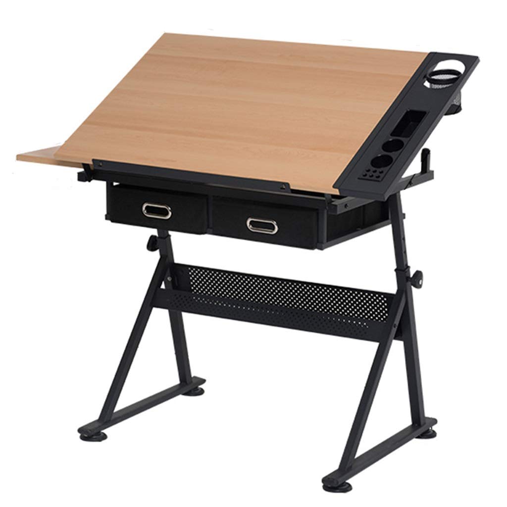Mesa de dibujo ajustable con almacenamiento, escritorio de manualidades inclinable, escritorio de arte de arce para oficina en casa, versátil mesa de dibujo para artistas y creadores, perfecta para la