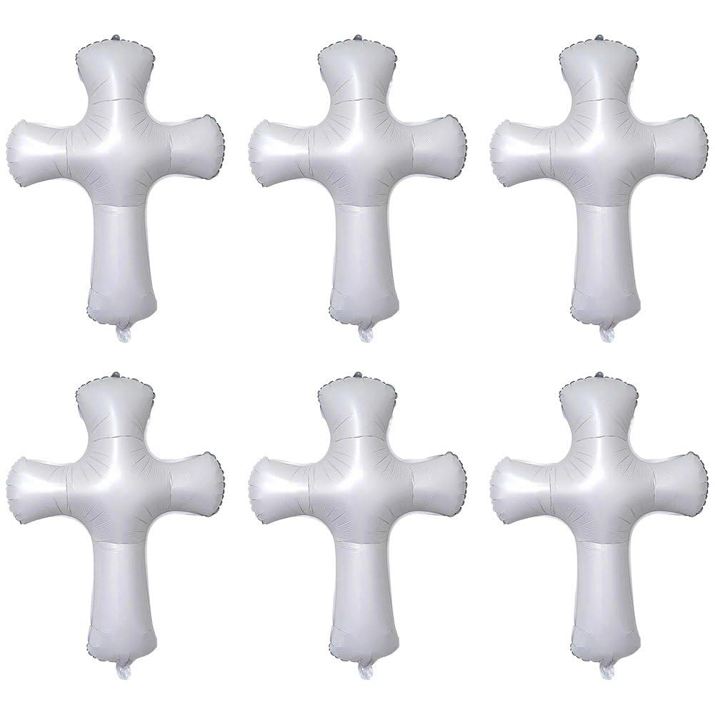 Caeanhi 6pcs Foil Cross Balloon Religious Cross Balloons Large Memorial Balloon Communion Party Balloon Baptism Decoration