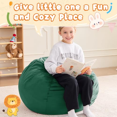 Image of Bean Bag Chairs for Kids - 2.5FT Round Memory Foam Furniture BeanBag Chair - Kids /Teens Bean Bag Sofa with Soft Micro Fiber Cover - Fluffy Couch for Playroom Living Room Bedroom, Green