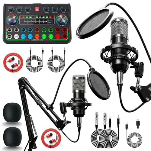 Image of 2025 Upgraded Podcast Equipment Bundle for 2, Recording Studio Kit with Dual Condenser Microphones, Audio Interface Mixer with 4 Sound Effects, Easy Setup for Podcasting, Streaming & Gaming