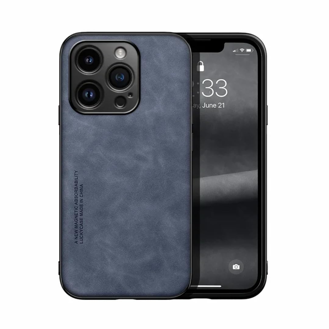 Étui de luxe en cuir iPhone 16 Pro Max bleu avec support voiture métallique - 8