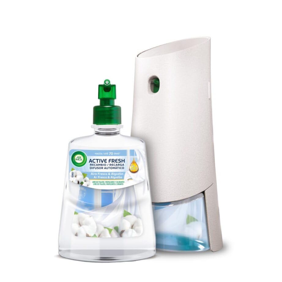 Air Wick Active Fresh Spray Automatico Sin Aerosol - Kit Ambientador para casa con Aroma a Aire Fresco & Algodón