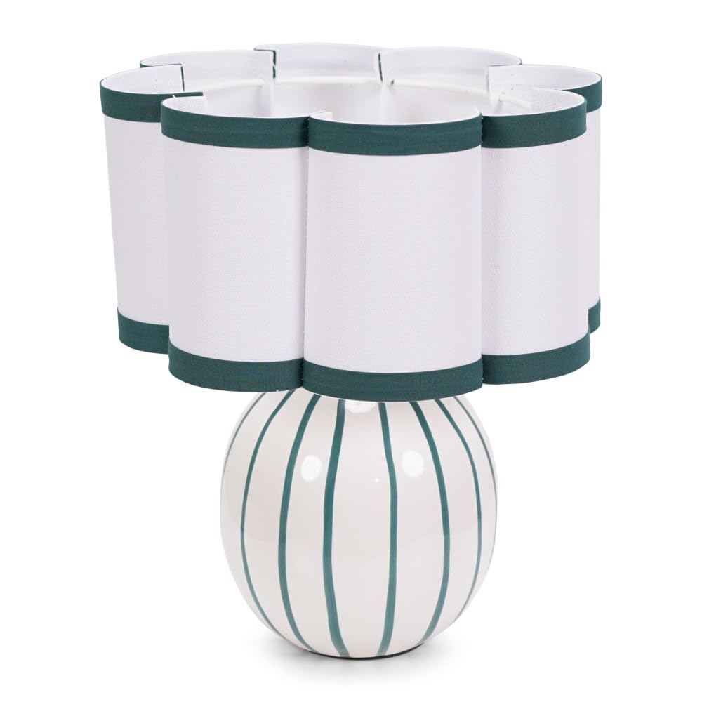 ValueLights Rohan Teal Stripe Ceramic Sphere LED Table Lamp - Green