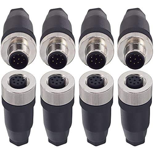 M12 8 Pin Male &amp; Female Socket Panel Aviation Wire Connector,12mm Industrial Circular Connector, Outdoor Waterproof IP67,4 Sets