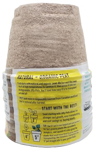 Image of Jiffy Biodegradable Peat Pots for Seedlings, 5 Inch, 24 Pack