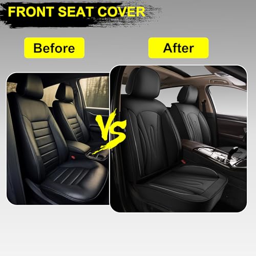 Image of Front Seat Covers for Mazda CX-50 2023-2026 2027 Faux Leather | Waterproof Breathable Scratch Resistant 360 Wrap Airbag Compatible Easy Clean (2 Seats,Black )