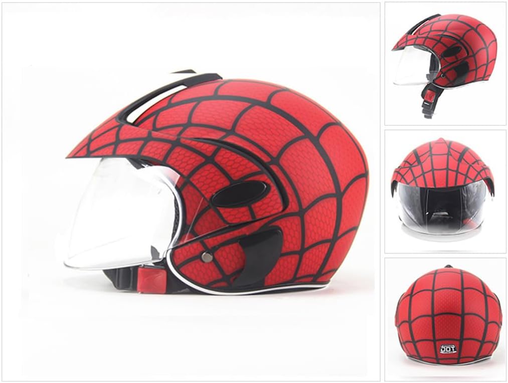 DOT Approved Motorcycle Cartoon Children's Helmets 3/4 Open Face Half Electric Bicycle Spider for Kids 2-14 Years Old Youth Go-Kart Four Wheeler ATV Moped Helmet