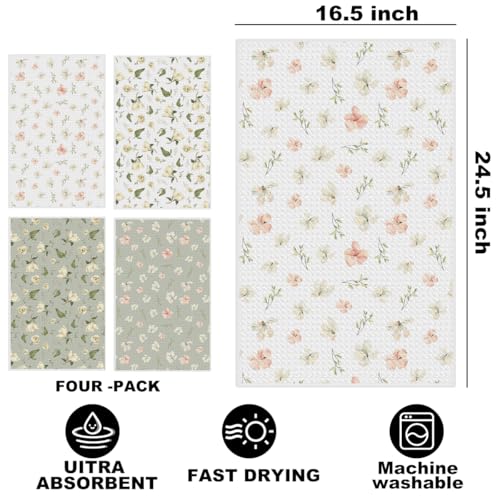 Image of 4Pcs Spring Pastel Floral Pattern Kitchen Towels, Cottage Core Decorative Absorbent Microfiber Dish Cloth Tea Towel, Hand Towels for Farmhouse Home Bathroom, Housewarming Gifts for Women