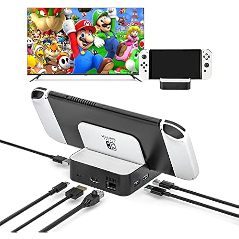 Switch TV Dock, Aukuoy Docking Station für Nintendo Switch/Switch OLED, 6-in-1 Switch Dock Portable Ladestation mit HDMI 2.0, Ethernet Port, Typ-C Port und 3 USB Ports, unterstützt YouTube On TV Cover