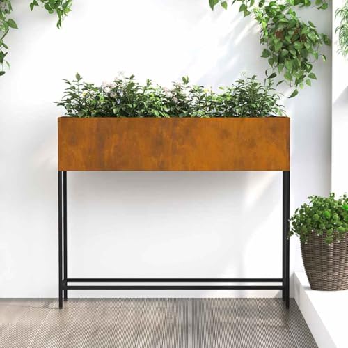IKAYAA Mesa de Cultivo de Acero Inoxidable Grande Huerto Urbano Jardinera Jardinera Alto Cama Elevada Acero Oxidado 100 x 26 x 82 cm