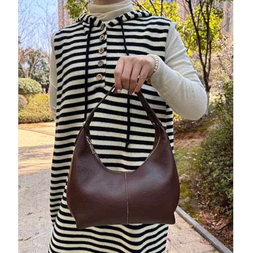 Image of Hobo Women's PU Leather Shoulder Tote Clutch Crescent Slouchy Bag with Zipper Closure and Top Handle