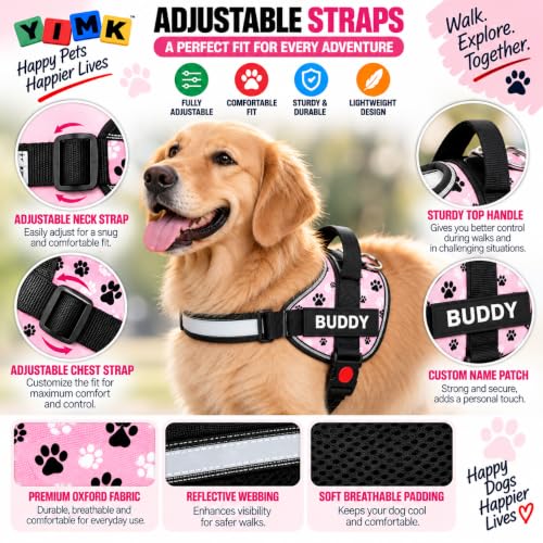 Image of Pink Paw Dog Vest Harness with Leash, No Pull & Reflective