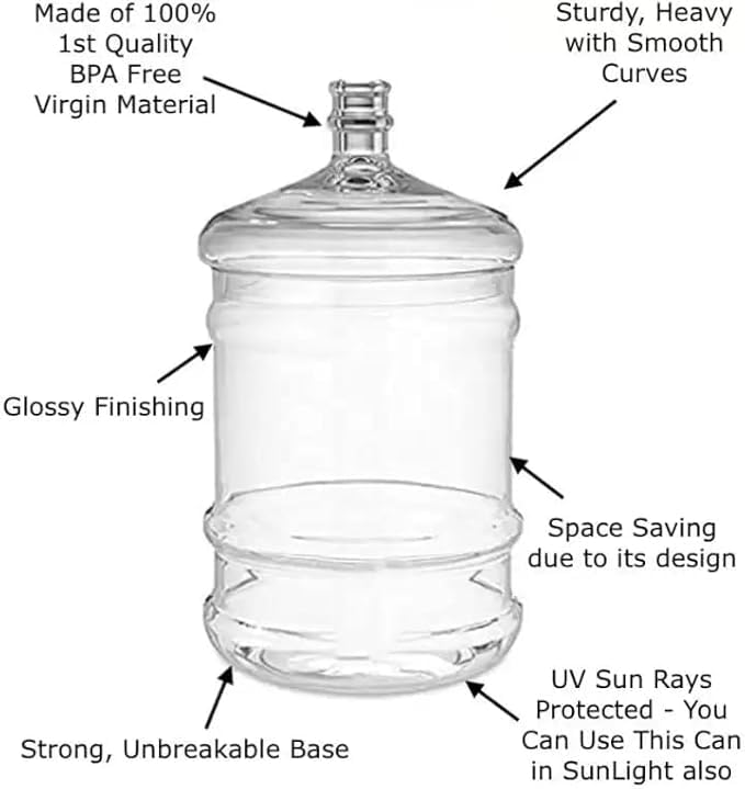 Image of Water Dispenser Plastic Bottle 20L+ 5 Plastic Caps Free I Mineral Water Dispensers Jar I Drinking Water Can I BPA Free Water Bottle Large Container with Thread Cap Multi Colour