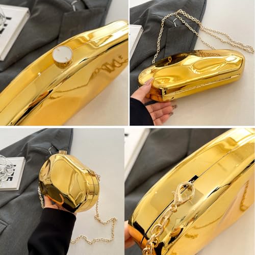 Image of Acrylic Clutch Purse for Women Formal Evening Bag Shell Shape Clutch Handbags with Chain for Party Wedding Prom